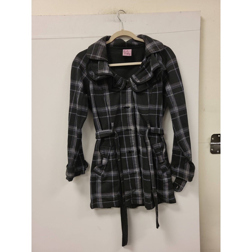 L.A. Kitty‎ Coat Womens Size S Black Plaid Jacket Outerwear Cotton Blend Fashion